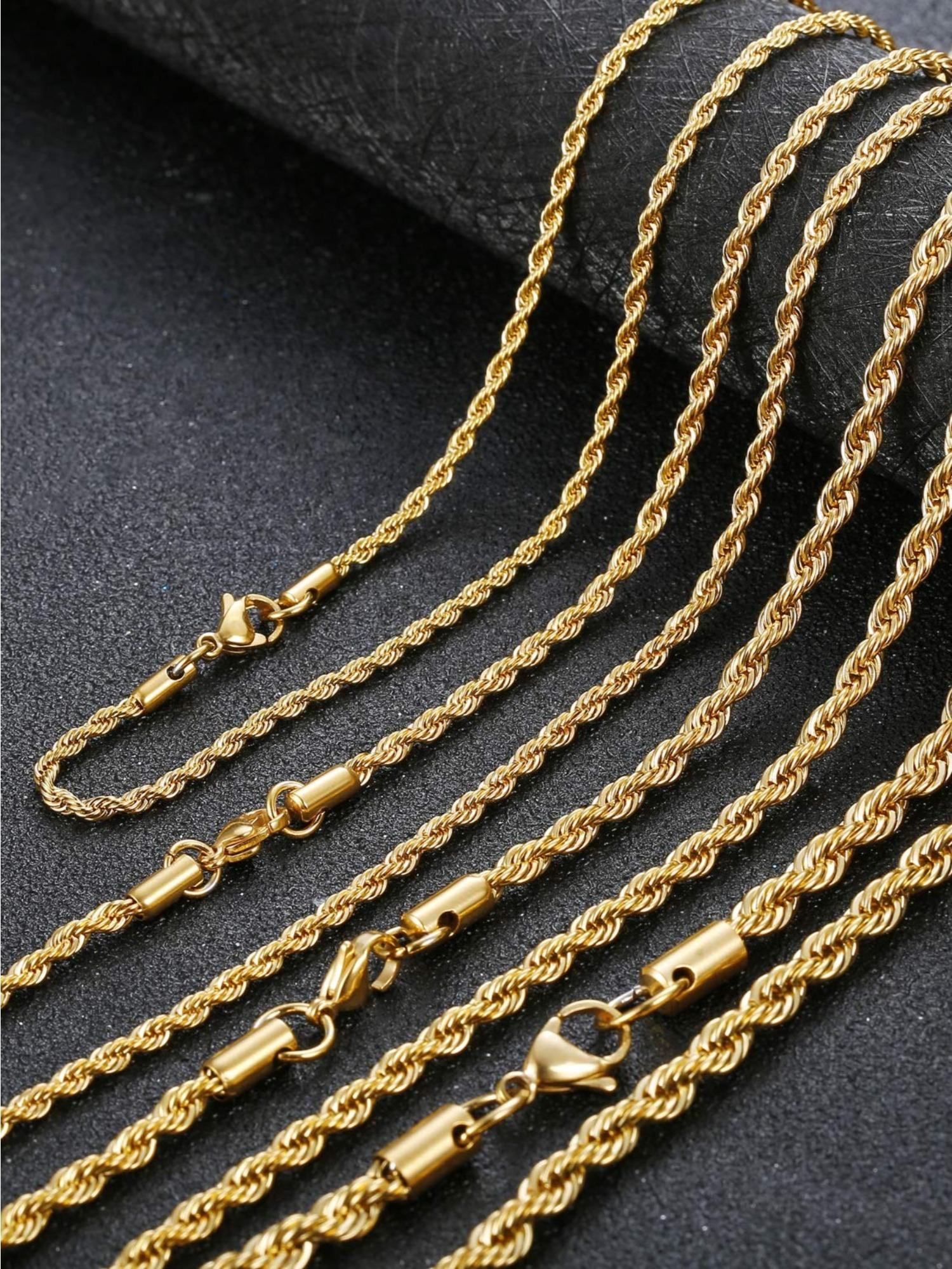 1 Pc Classic Golden Twisted Rope Link Chain for Women Men Sturdy Hypoallergenic Stainless Steel Necklace Dainty Minimalist Style Ideal for Layering Daily Outfits Special Occasion Gifting
