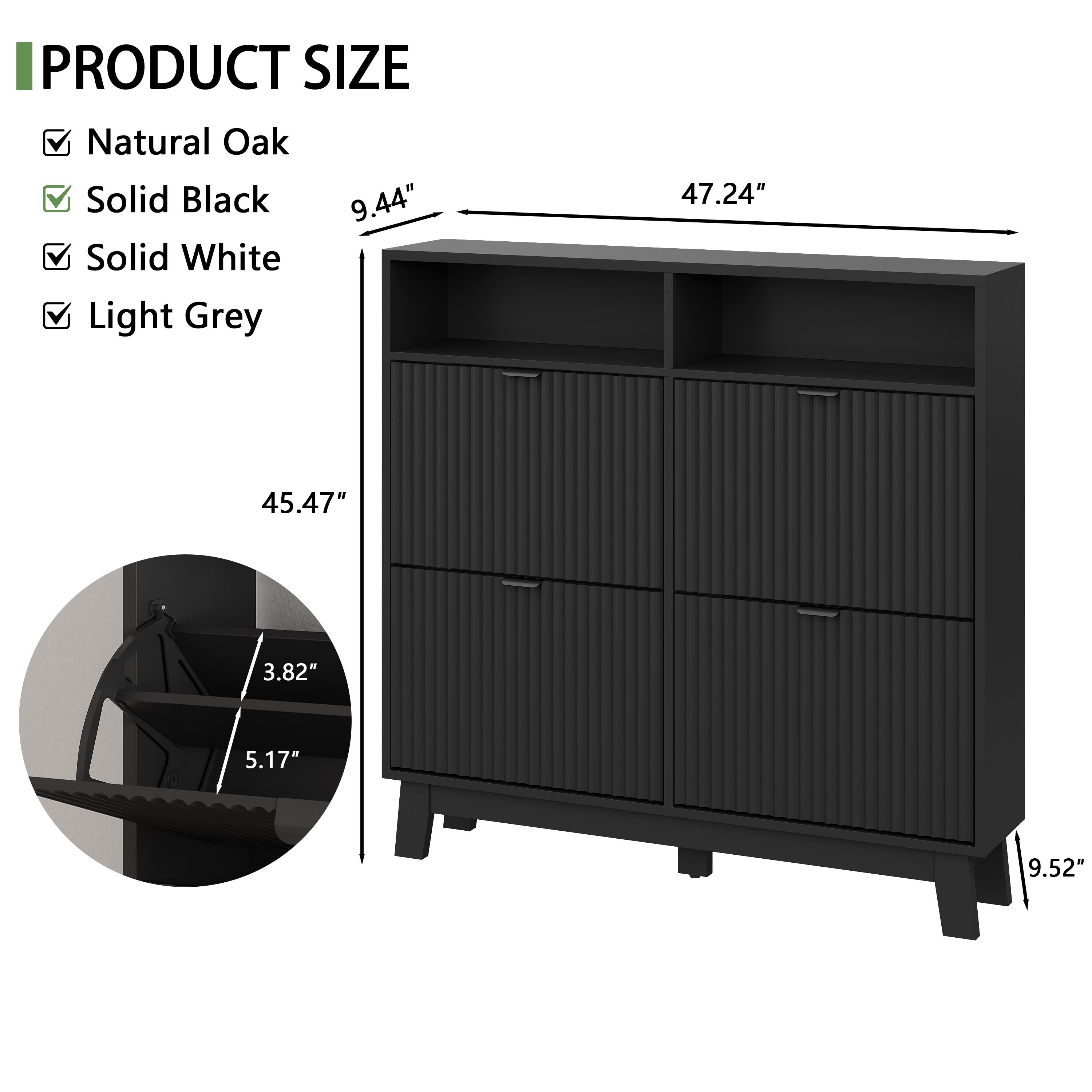 Shoe Cabinet Storage for Entryway with 4 Flip Drawers, Fluted Narrow Shoe Organizer with Wooden Legs & Top Cubby, Freestanding Slim Shoe Storage Hidden Shoe Rack for Front Door Entrance