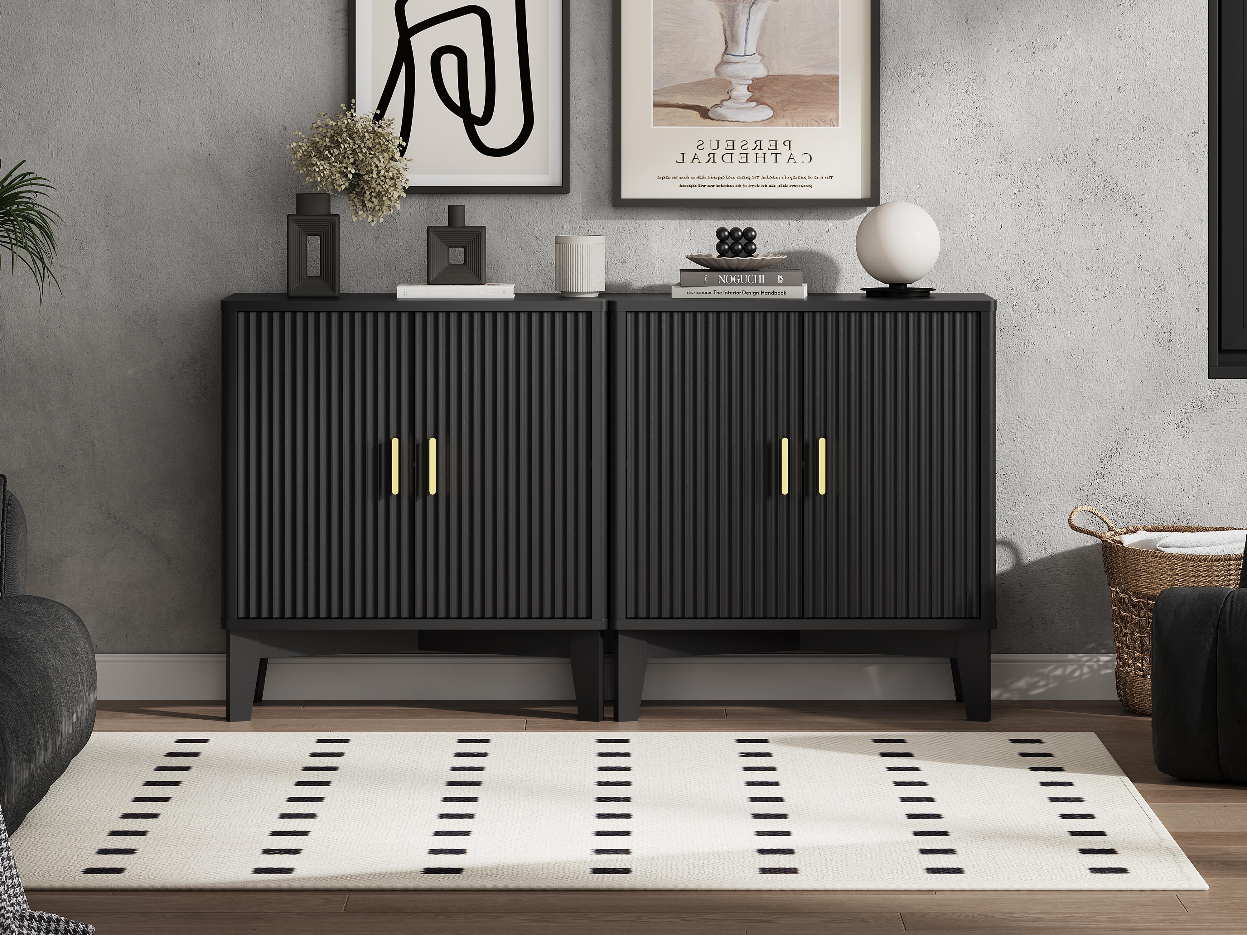 Storage Cabinet with Doors and Adjustable Shelf, Modern Fluted Sideboard Buffet Cabinet, Freestanding Coffee Bar for Kitchen, Pantry, Entryway, Living Room Storage Cabinet with Doors and Adjustable Shelf, Modern Fluted Sideboard Buffet Cabinet, Freestanding Coffee Bar for Kitchen, Pantry, Entryway, Living Room