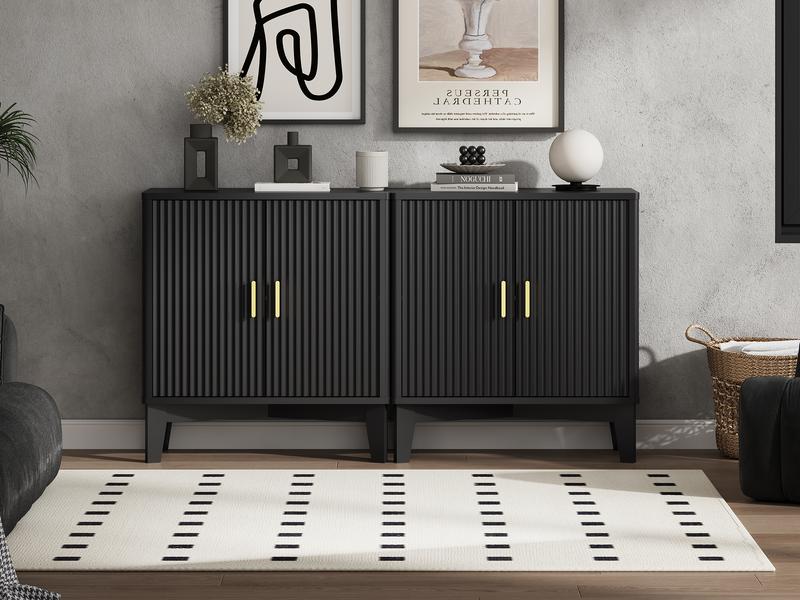 Storage Cabinet with Doors and Adjustable Shelf, Modern Fluted Sideboard Buffet Cabinet, Freestanding Coffee Bar for Kitchen, Pantry, Entryway, Living Room