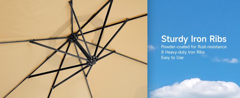 【Valentine's Day gift】ONBRILL Outdoor Patio Umbrella with Base Includeds, 10 FT Cantilever Umbrella withstands Wind and Weather, Sturdy Sun Shade Hanging Umbrella for Deck, Pool, 240G/M2, UPF50+, Class 4 color fastness