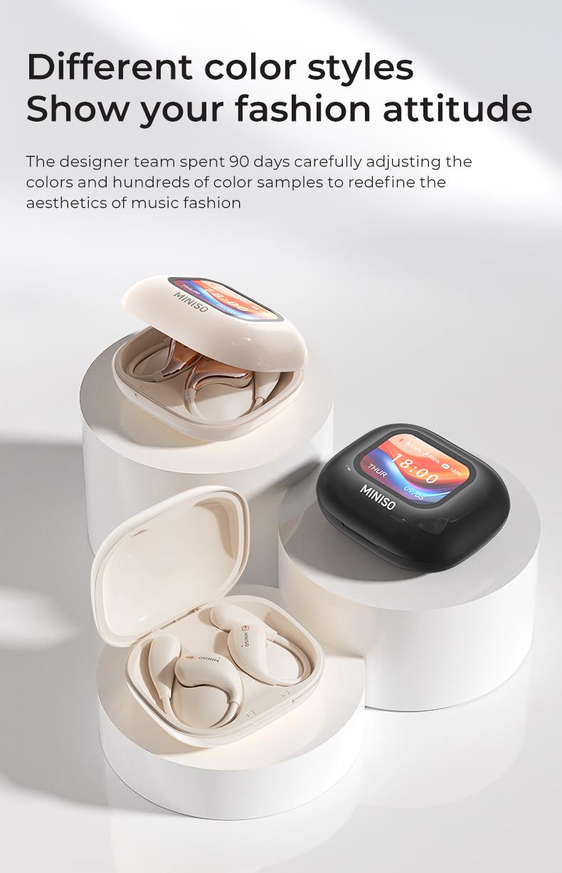 MINISO M95 Open Ear Headphone Earbuds Open Ear Bluetooth 5.4 Headphones with LED Display Screen OWS Earphones Wireless Earbuds with Earhooks Bluetooth Earbuds for Running,Driving,Working