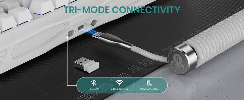 GravaStar Mercury K1 - Gradient White 75%  Wireless Mechanical Gaming Keyboard - Aluminum Alloy Exoskeleton, Gasket - Mounted, Hot - Swap Sockets, Linear Switches