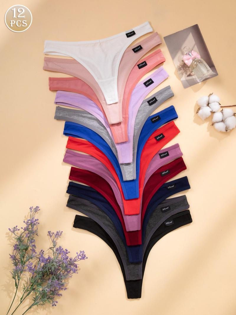 Women's Solid Color Patched Drop Waist Thong, Soft Comfy Breathable Knicker for Daily Wear, Women's Underwear for All Seasons