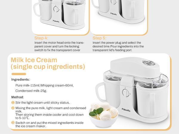 Pukomc  Dual-Function Ice Cream Maker: Quick-Freeze Bowl for Homemade Gelato & Sorbet in Minutes – Effortless Mixing, No Pre-Freezing Needed!
