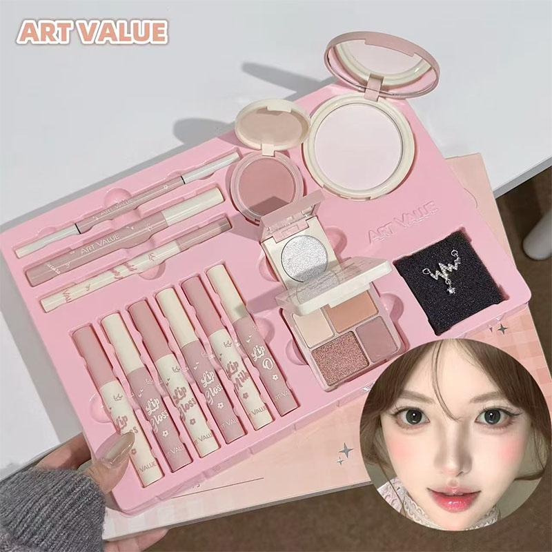 Art Value, Cosmetic Face Makeup Sets, Lip Gloss Blush Eyeshadow Powder Compact, Commuter Simple Makeup Necklace Kit, Full Makeup Equipment, Daily Makeup Kit