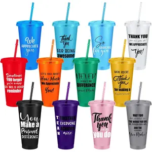 Skylety 24 Pcs Employee Appreciation Gift Employee Tumbler with Straw and Lid Bulk 24oz Thank You Gifts Plastic Inspirational Cup for Coworker Friend Staff Team Teacher Nurses Cna Week 2026