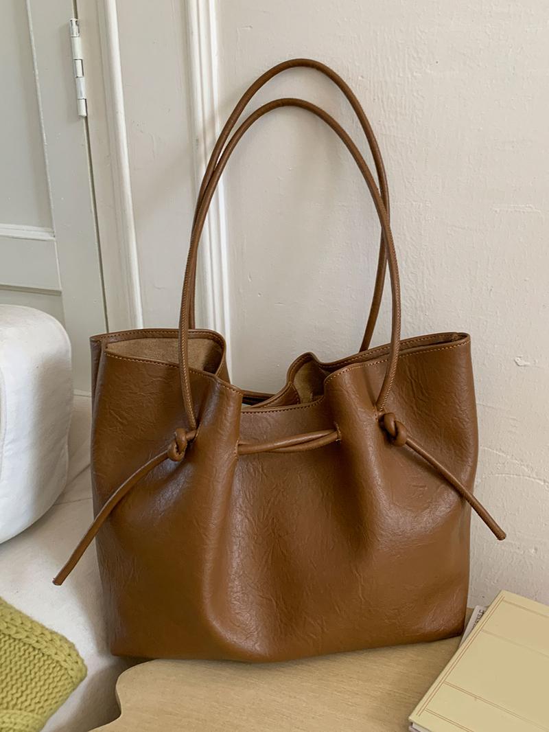 Texture casual and fashionable versatile shoulder bag, niche design retro large capacity underarm bag, generous temperament simple bucket bag, suitable for commuting to work, daily going out for classes, PU Tote Satchel