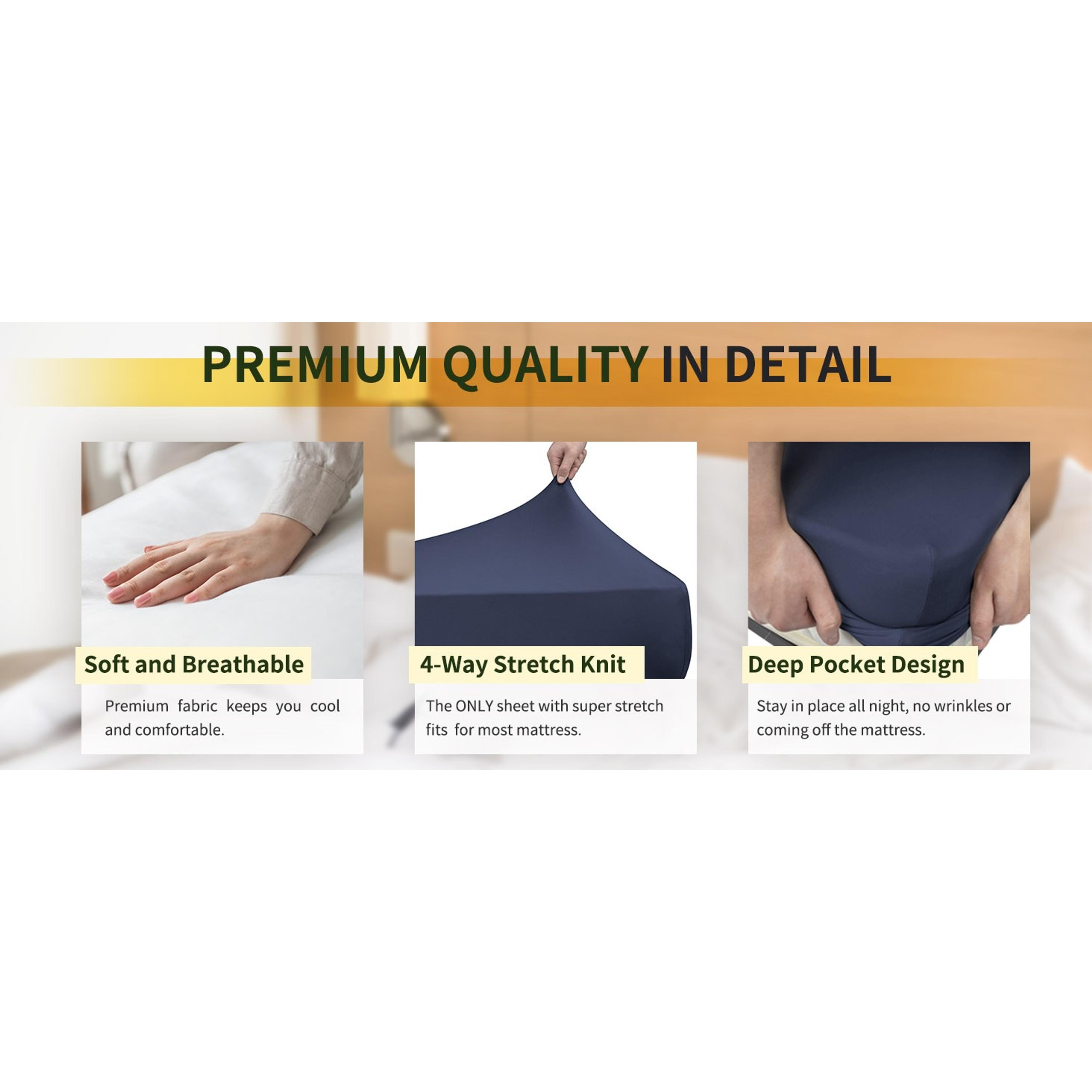 King Size Fitted Sheet Only - 4-Way Stretch Knit, Snug Fit, Wrinkle Free & Stay in Place, No More Slipping Off for Mattress, Soft & Comfortable - Navy Blue, King