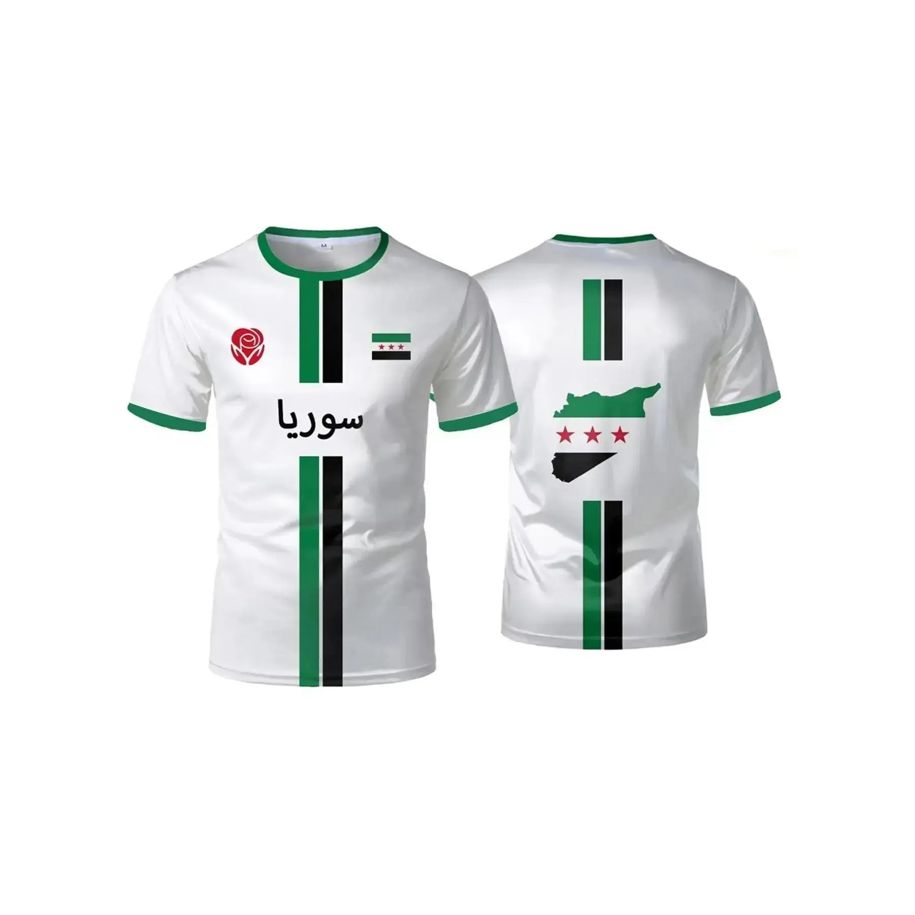 Syrian flag graphic pattern fitted men's top T-shirt, Round neck, 3D printed, free Syrian national emblem T-shirt, streetwear style short-sleeve casual women's T-shirt, Tropical