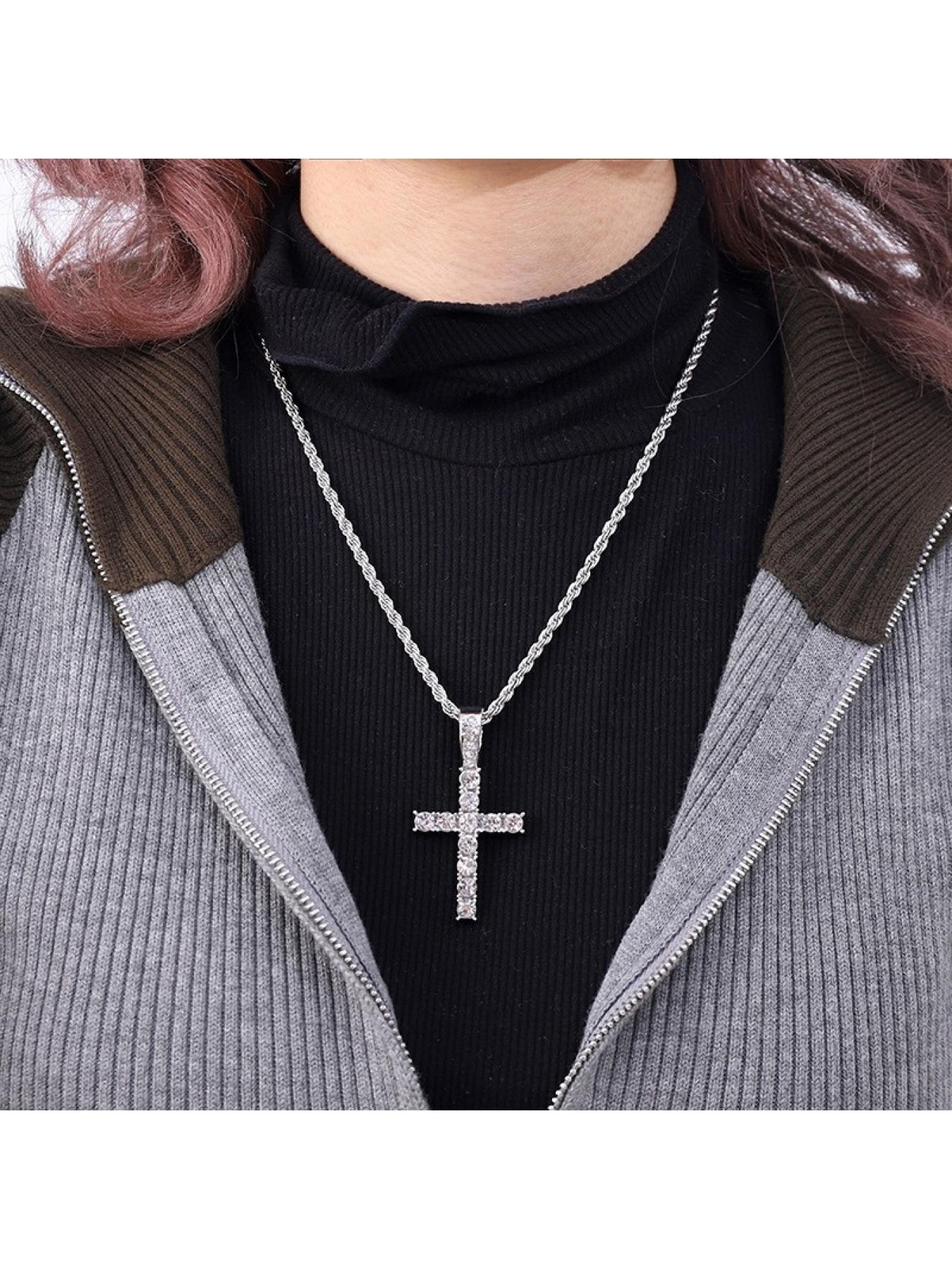 European and American style full-diamond cross pendant, personalized light luxury accessory jewelry, eco-friendly alloy vintage cross twisted necklace
