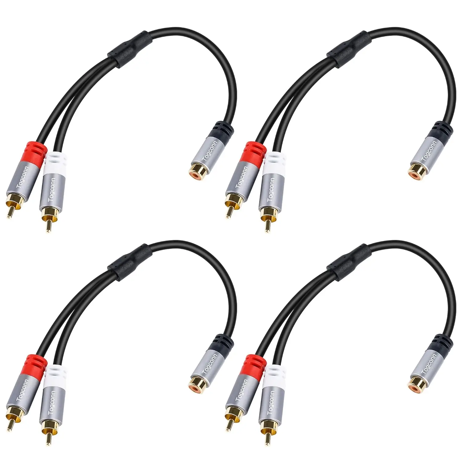 Female-to-Male RCA Y-Adapter Splitter Cables (4Pack), 1 Female to 2 Male Stereo Audio Video Cord (0.6ft), Accessories for Car with Stereo Output & RCA Connectors for Home Theater
