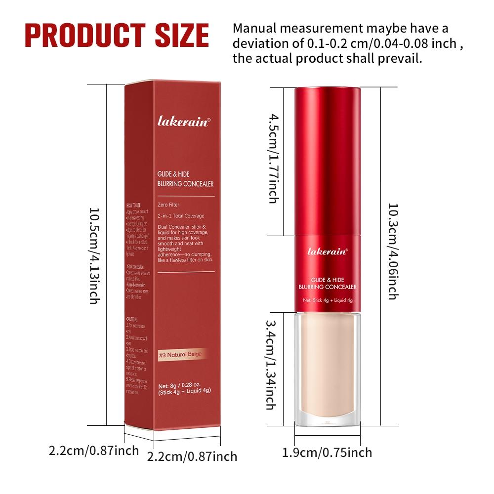 Long-lasting Glide&Hide Blurring Concealer, Concealer Foundation Hybrid, High-Coverage Concealer, Conceals Dark Circles and Wrinkles, Dual formula Including Liquid Tip & Balm Stick, Waterproof & Sweatproof, Smoothes & Brightens, Travel-Friendly Cosmetics