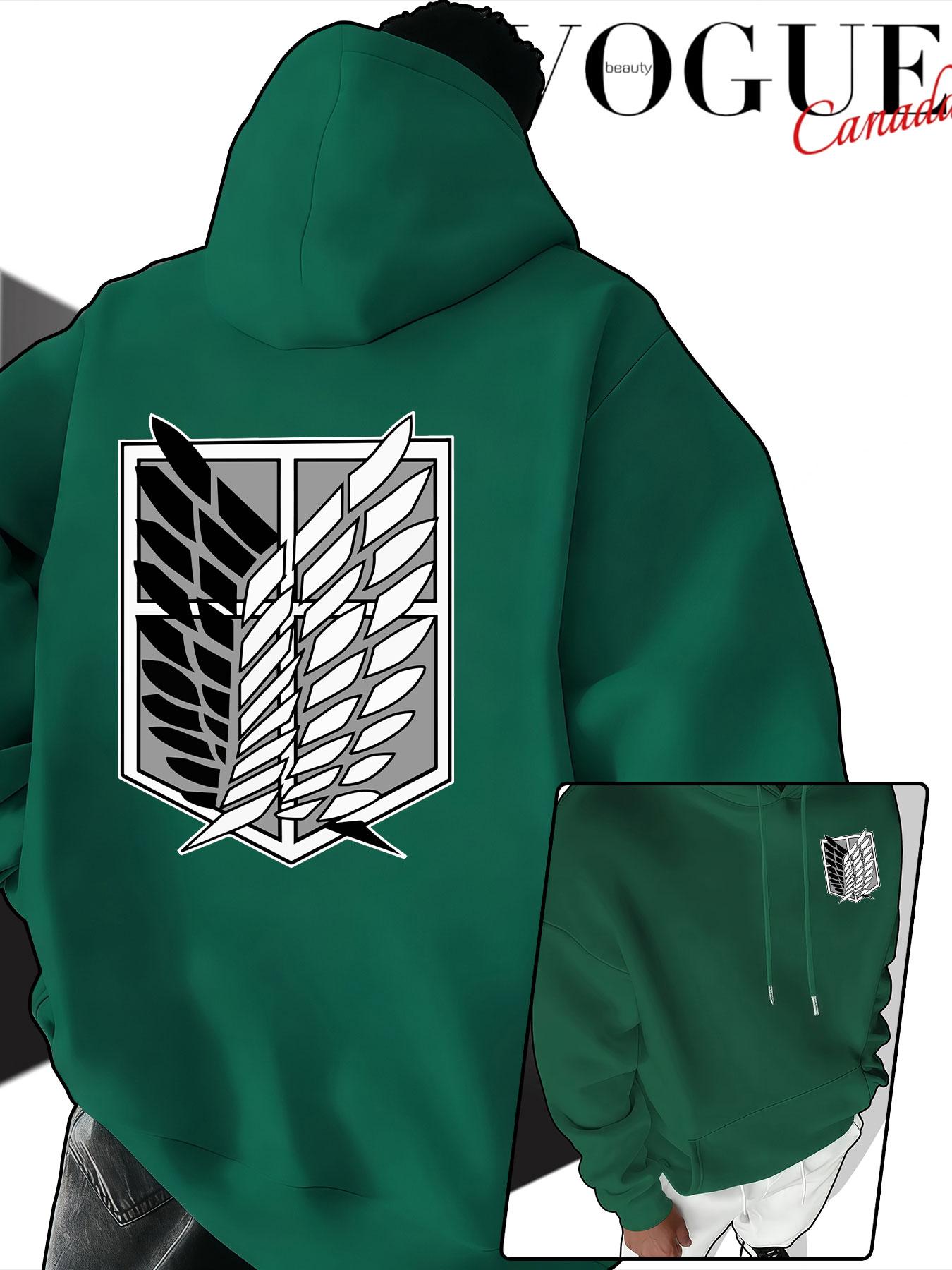 Autumn Attack on Titan Survey Corps Free Wing Print Hoodie, Unisex Japanese Anime Style Loose Fit Sweatshirt, Fall & Winter Casual Wear