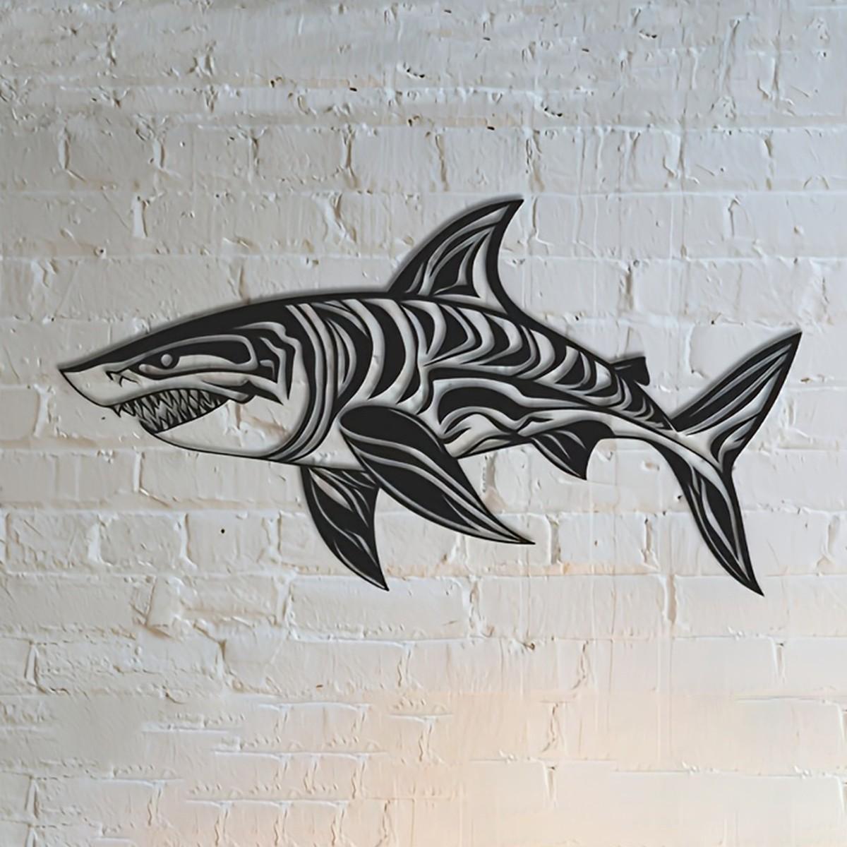 Shark Wall Art Sculpture, Unique Ocean Design, Laser-Cut Metal Decor, Perfect for Home Decoration, Creative Gift Idea