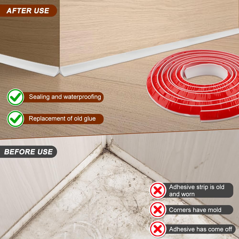 Flexible Quarter Cove Molding Trim, 9.8ft Peel and Stick Self Adhesive  Caulk Strip, 90° Corner Design for Baseboard, Bathroom, Kitchen Countertop, Floor  Gap​, Stairs
