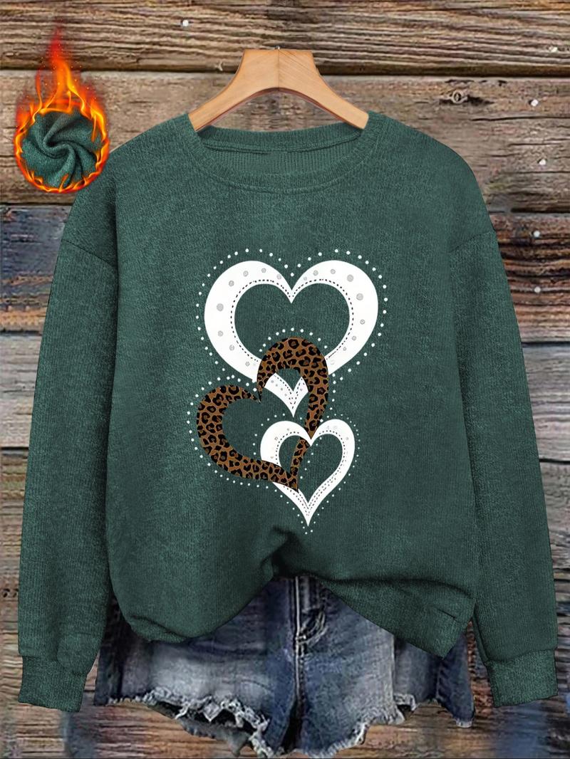 [Autumn and Winter] Women's casual and fashionable round neck imitation sweater top, heart pattern print comfortable round neck imitation sweater top, suitable for autumn and winter season