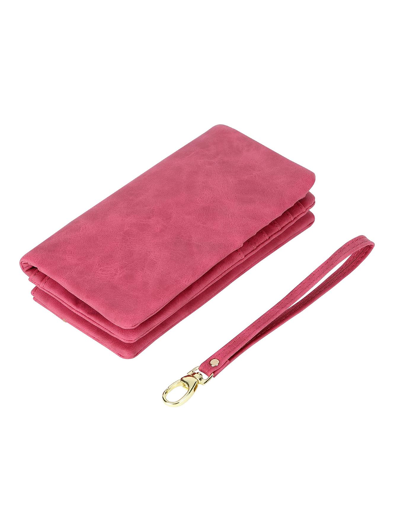 Handbag Vintage Frosted Double Zipper Folding Multi-Card Large Capacity Ladies Mobile Wallet Multi-Functional Wrist Strap Ladies Daily Travel Storage Bag With Fashion Boutique Ladies Wallet Business Casual For Women Wallet, Fashionable Versatile Purse