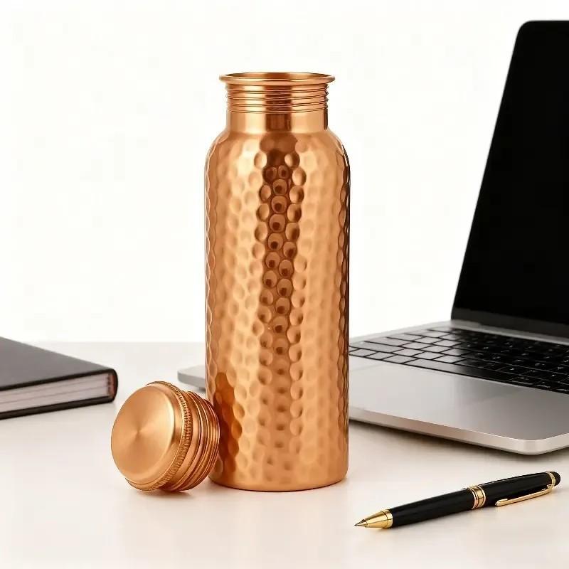 34 Oz (1000ML) Copper Water Bottle, Elegant Hammered Design, Leak-Proof Lid, Durable & Hygienic, Handmade in India, Reusable, Ideal for Fitness Enthusiasts