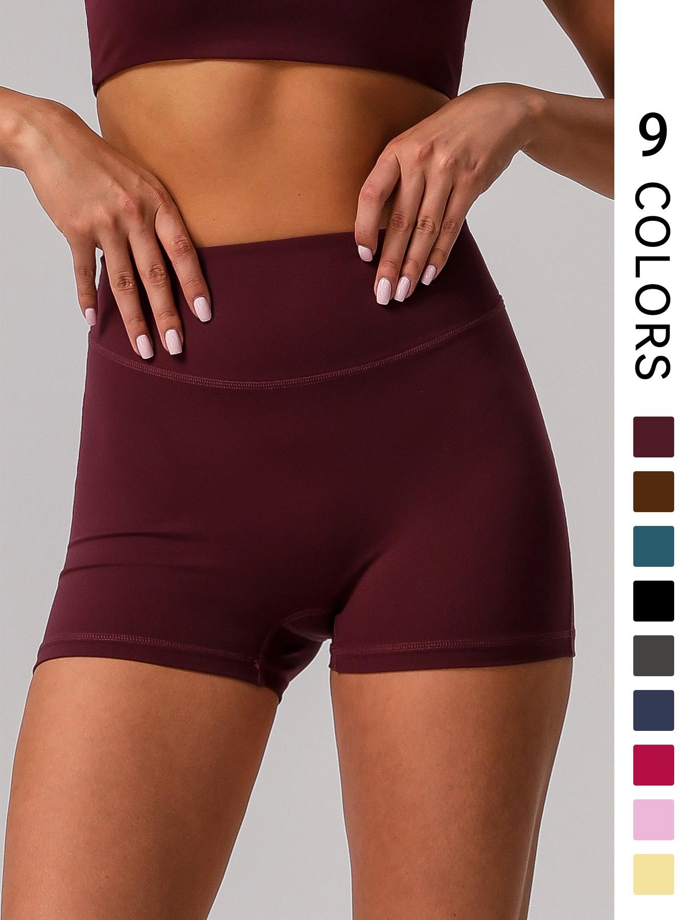 Sodalemon Women's Solid High Waist Gym Shorts, Casual Comfy Breathable Skinny Shorts for Yoga Gym Workout Running, Ladies Sportswear for All Seasons