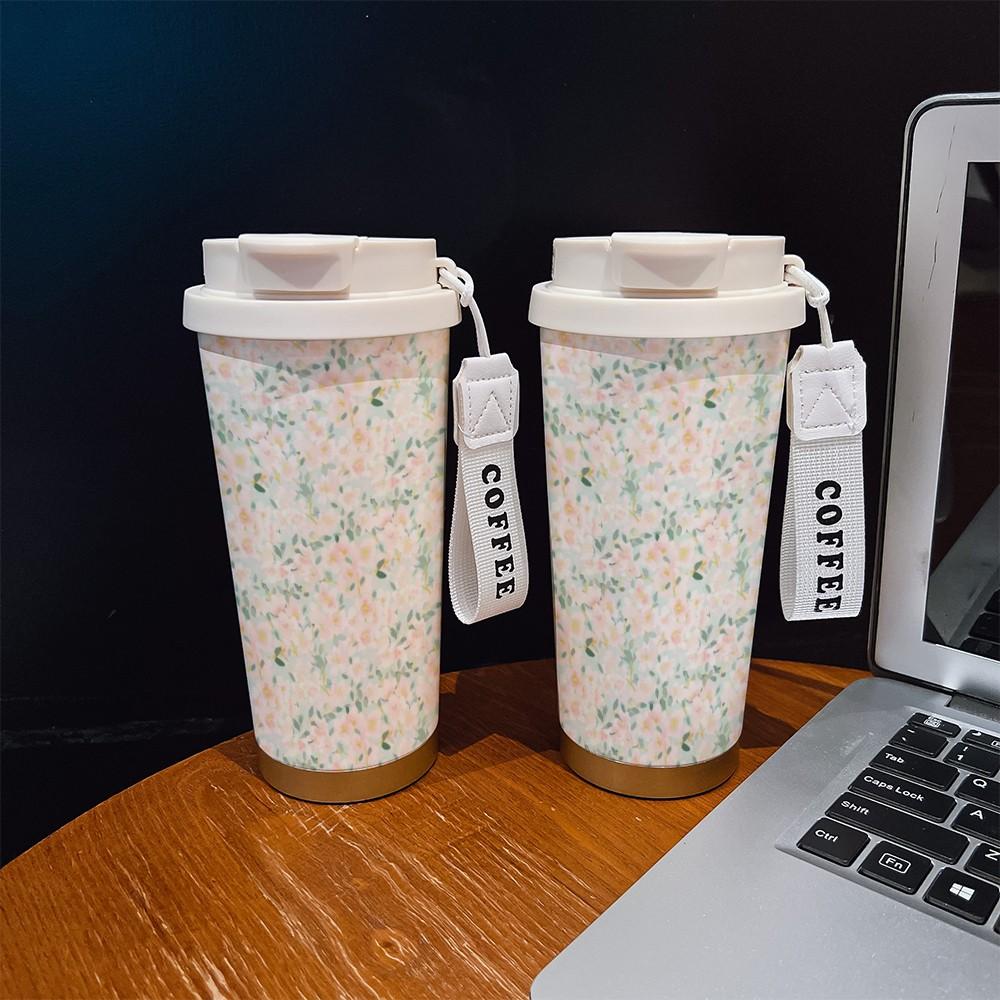 Abstract Floral Coffee Cup, Portable Insulated Tumbler, Keeps Drinks Hot/cold, Boho Style, Ideal for Office, Travel, Sports, Golf