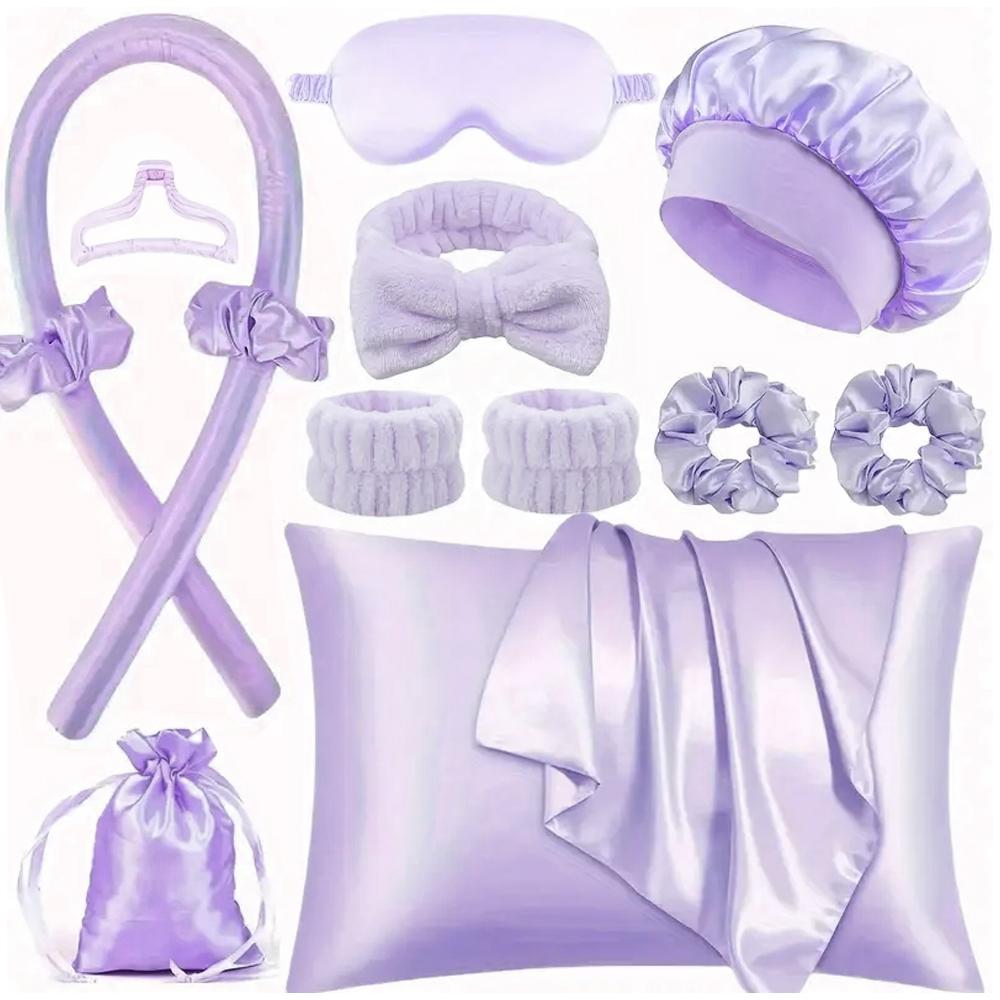 13-Piece Sleeping Hair Care Kit, Overnight Curling Tool, No Heat Needed, Includes Heat-Free Curler, Pillowcase & Accessories, Heatless Curling Set