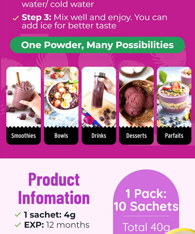Acai Berry Drink Powder with Chia Seeds – Berry Flavor Beverage Mix (10 Sachets) - 3-Pack
