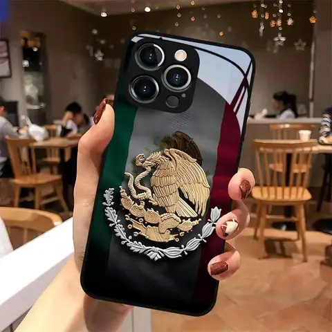Mexican Golden Eagle Emblem Print Glass Cellphone Case - New Design Casing, Handheld Devices Protector Cover, Multi-Model Accessory for iPhone 17,16,15,14,13,12,11 Pro Max, HM26