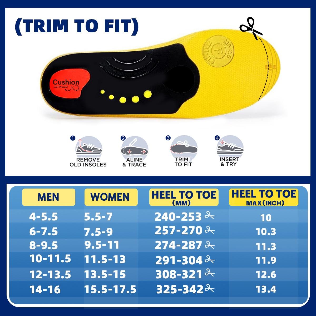 High Arch Support Orthotic Insoles For Men Women,Plantar Fasciitis Insoles,Work Boot Insoles For Standing All Day,Shock Absorbing Heavy Duty Support Relief Foot Pain,Orthotic Flat Feet,Heightening Insole,Chef,Food Service,Shoe Inserts,Sweat Footwear