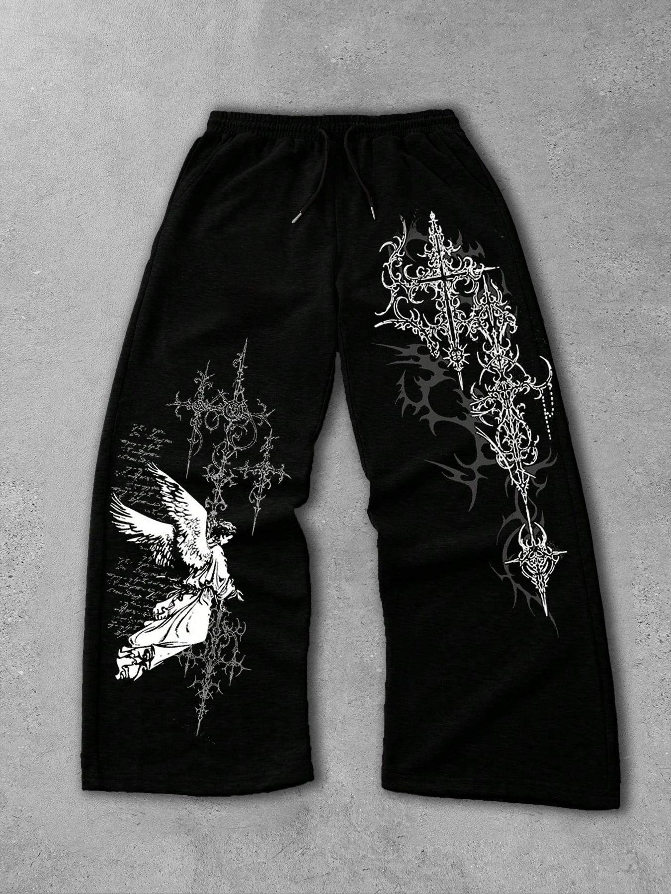Men's Straight Leg Long Pants Gothic Print, Casual Fashion Bottoms, Comfortable and Stylish, Perfect for Daily Wear