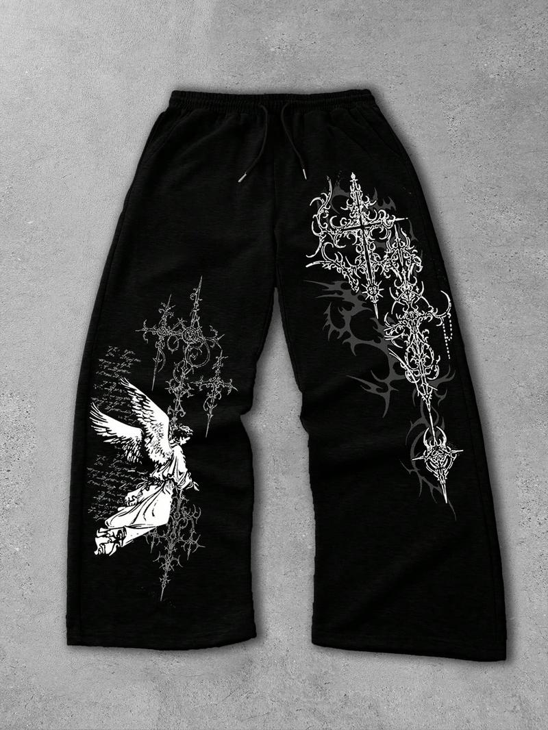 Men's Straight Leg Long Pants Gothic Print, Casual Fashion Bottoms, Comfortable and Stylish, Perfect for Daily Wear