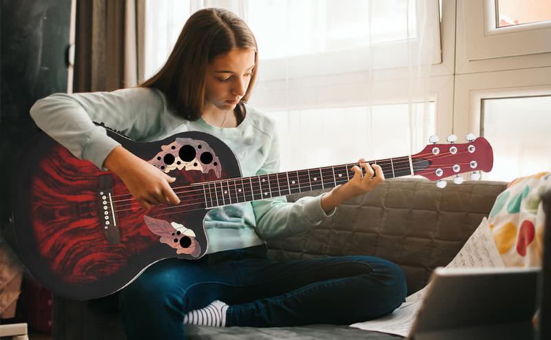 Glarry 41in Acoustic-Electric Guitar, 6 String Cutaway Guitar with EQ-7545R Bass Preamp with Four-Band EQ, Unique Round-back Design, Fantastic Touch, Accurate Tune and Unmatched Sound (Red)