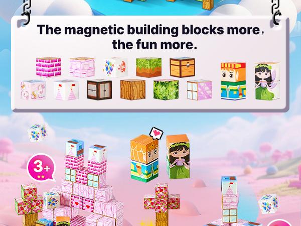 VEVOR Magnetic Blocks, 100 PCS Princess Castle Set, Magnetic Building Cubes for Kids, STEM Montessori Sensory Toys for Christmas Birthday Gift, Construction Stacking Toy for 3+ Years Old Boys Girls