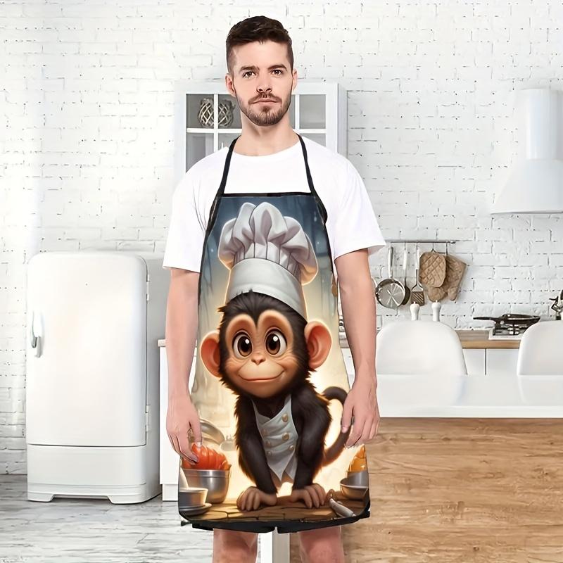 Funny Monkey Chef Hat Cartoon Kitchen Apron, Digital Print Design for Cooking & Dining