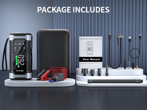 Portable Car Jump Starter 150PSI 32800mAh with Air Compressor, 12V Jump Box Car Battery Jumper, Large LCD Display, Lights Inflator Recharge Portable Car Jump Starter 150PSI 32800mAh with Air Compressor, 12V Jump Box Car Battery Jumper, Large LCD Display, Lights Inflator Recharge