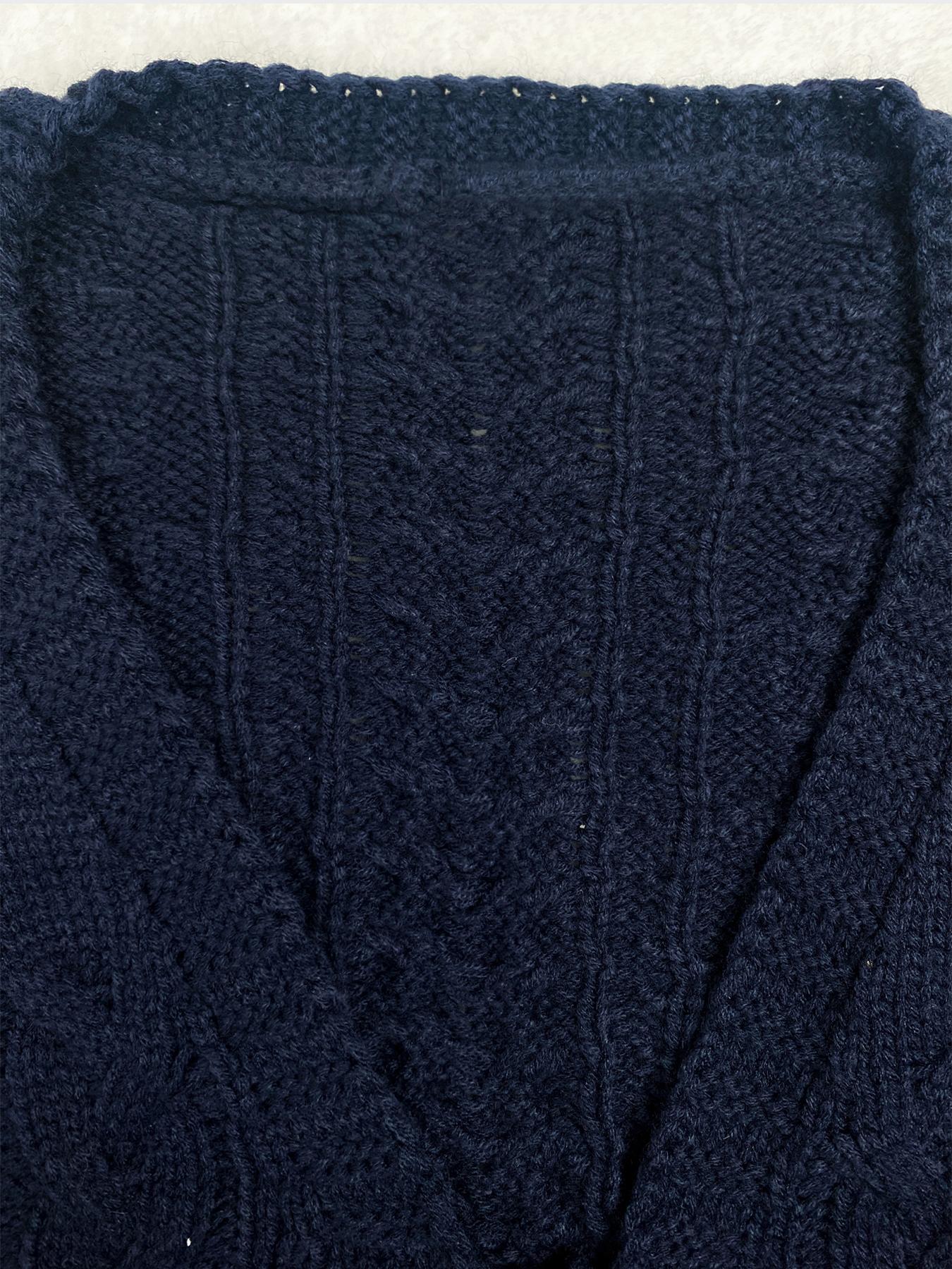 Women's Solid Drop Shoulder Long Sleeve Cardigan, Lady Knitting Tops, Minimalist Tie Front Knitwear With V Neck For Fall & Winter