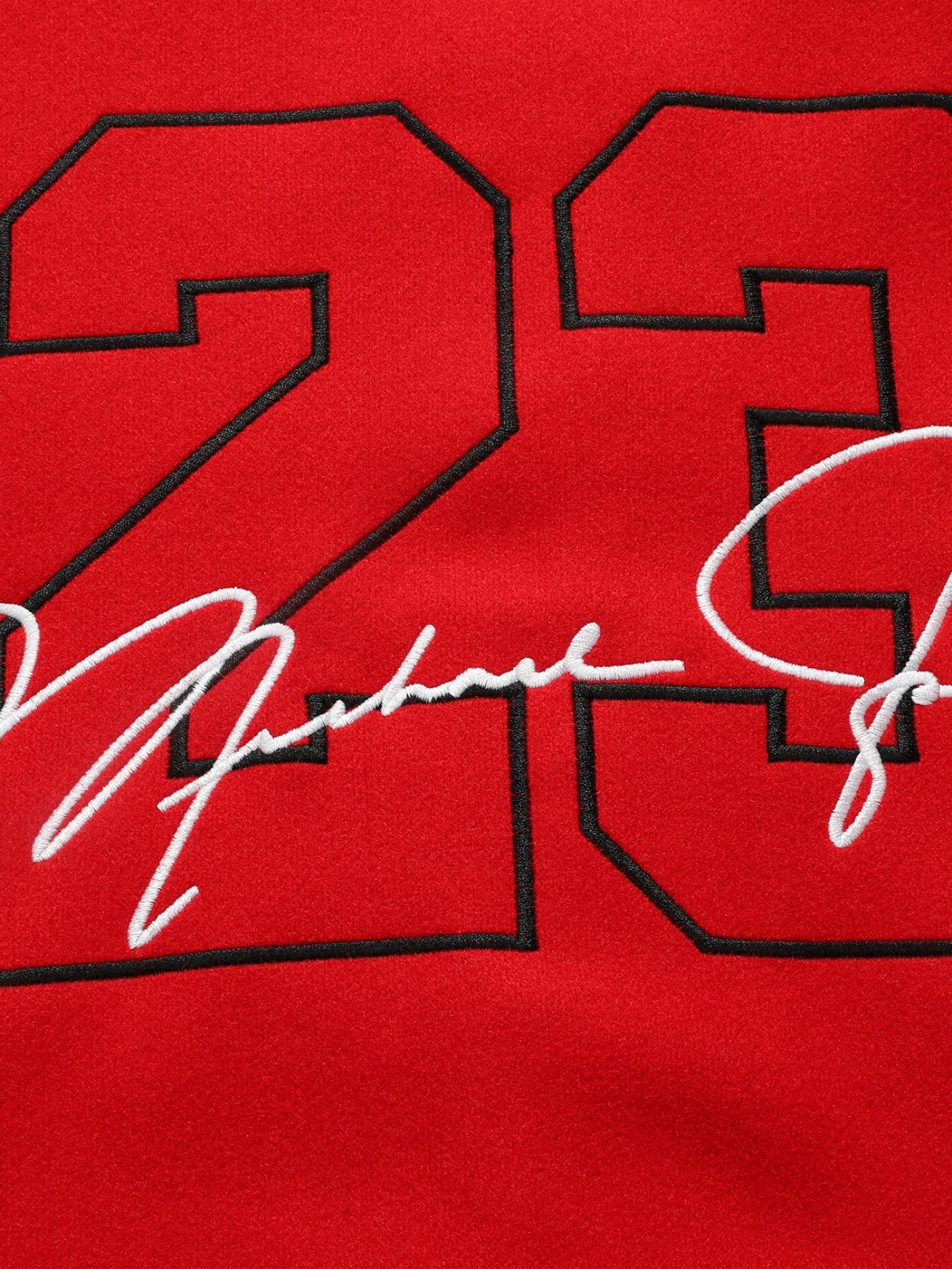 Men's red #23 Number Baseball Jacket, Loose Casual Fashion High-End Embroidered Button-Up, Patchwork white PU Long Sleeve College Style Coat, Street Fashion Outerwear