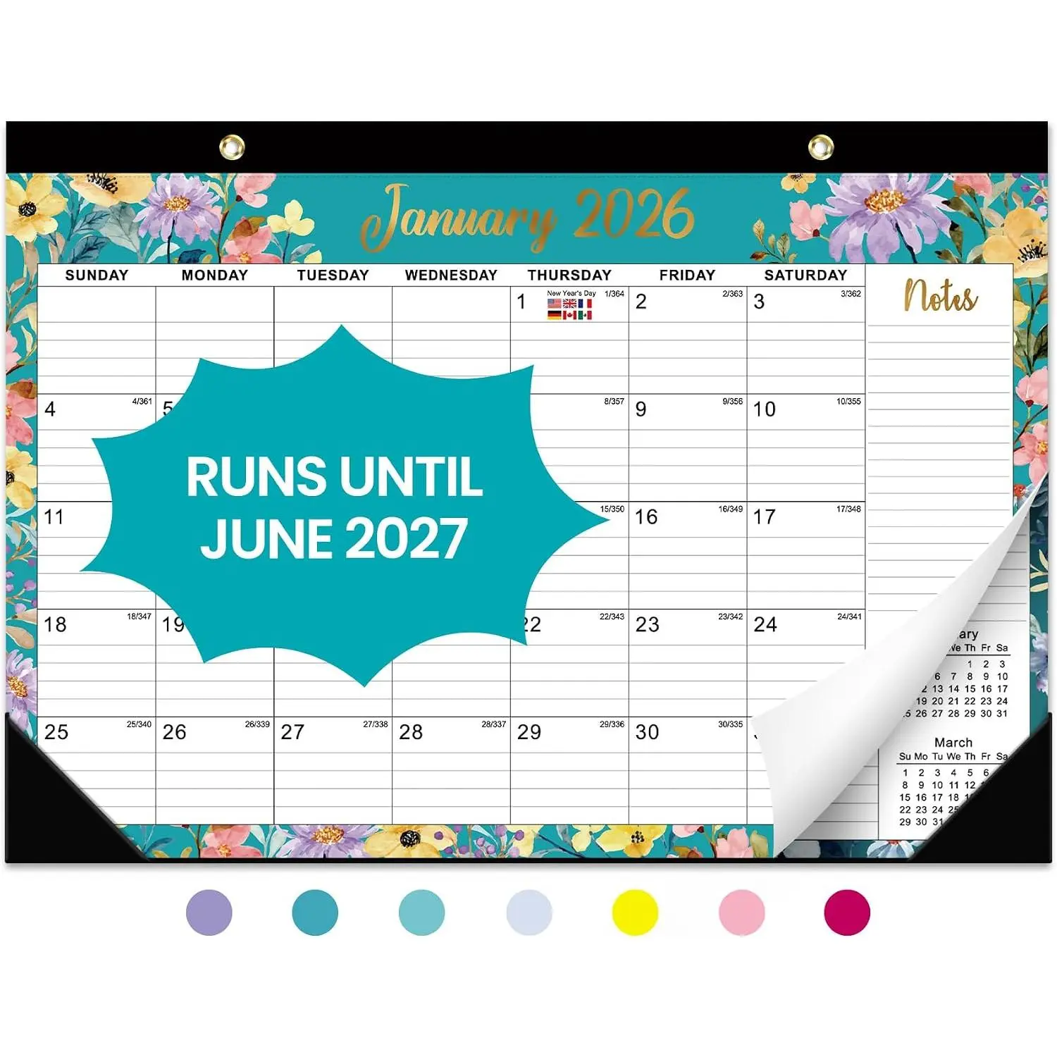 Desk Calendar 2026-2027, Runs Until June 2027, 21-Month, 17" x 12" | 21-Month Calendar, Large Monthly Desk & Wall Calendar for  & Office, Planning and Organization, Floral