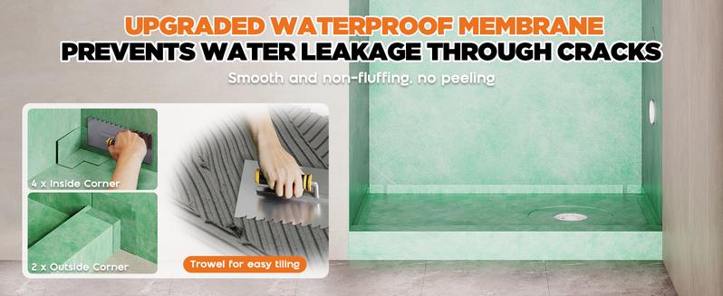 Vanacc Shower Curb Kit with Complete Shower Kit- Tray, Curb, Membrane, Seals, Bonding Flange, Corners, Trowel and Level,Green