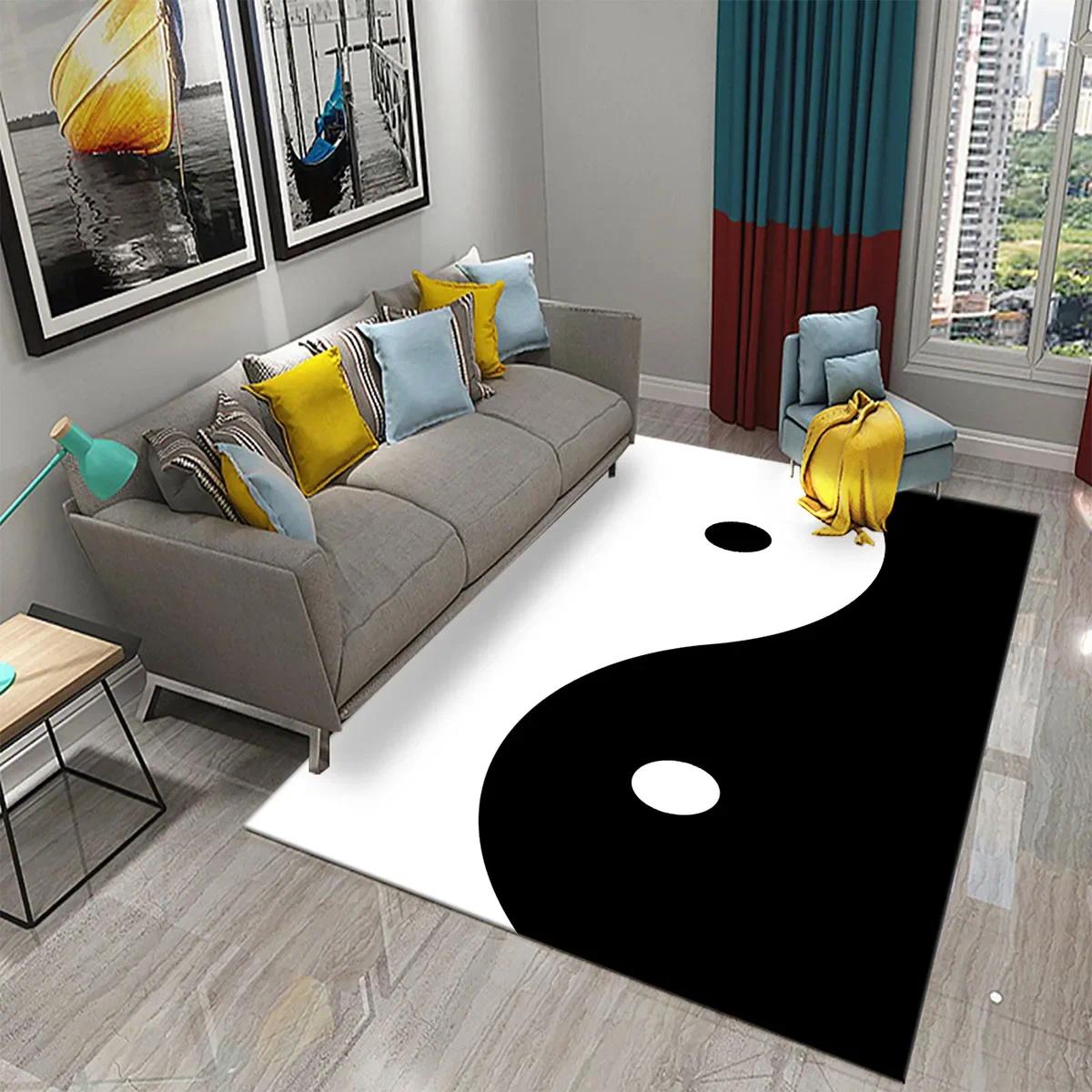 Yin Yang Tai Chi Ink Wash Flannel Area Rug - Traditional Chinese Philosophy Print Soft Mat for Living Room, Non-Slip Spiritual Home Decor#YinYangRug #TaiChiMat #InkWashDecor #ChinesePhilosophyCarpet #NonSlipFlannelRug