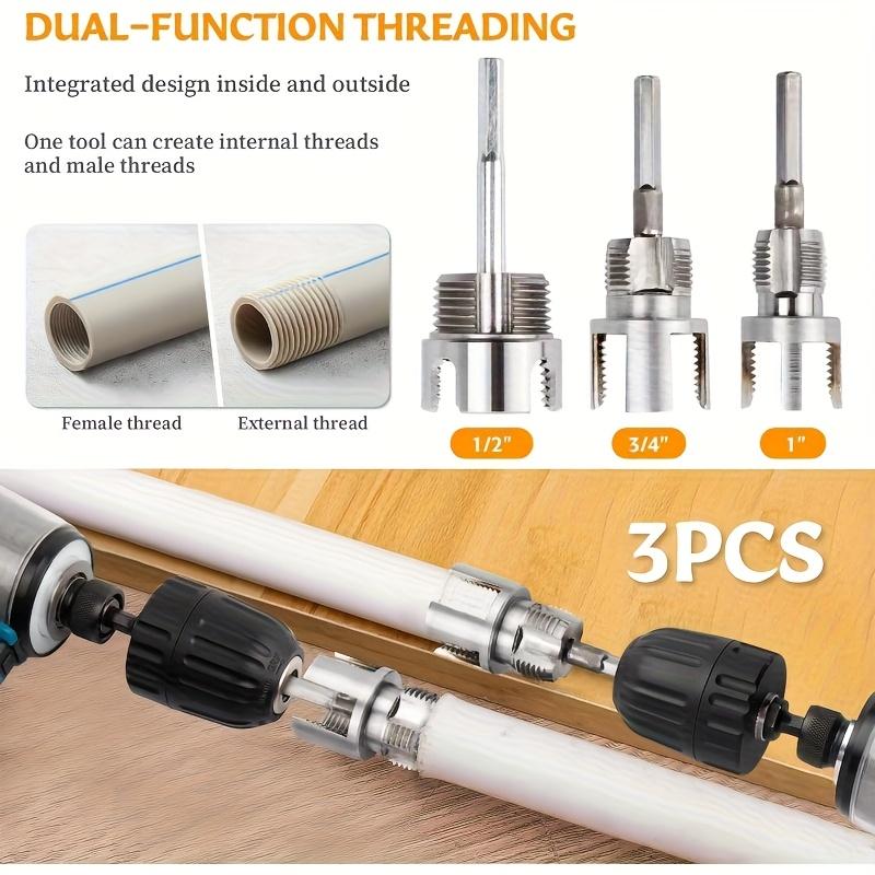 3-Piece Heavy-Duty Alloy Pipe Threading Tool Set - 1/2", 3/4", 1" Internal/External Threads, Electric Drill Compatible PVC/Plastic Pipe Threading Tool, Suitable for DIY and Professional Plumbing Installations (Compatible with  PPR, MPP Pipes)Summervibes