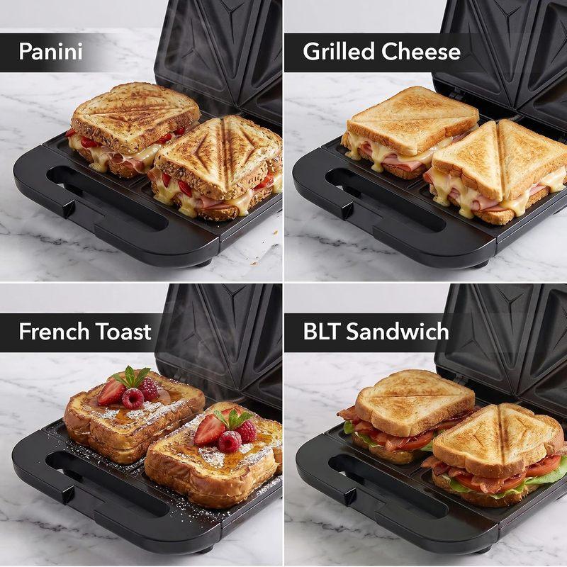 750W Electric Sandwich Maker with Nonstick Dual-Side Grill, 750w Power Compact Form Countertop Fit for Easy Clean-Up Home Breakfast Prep, Students/Apartments