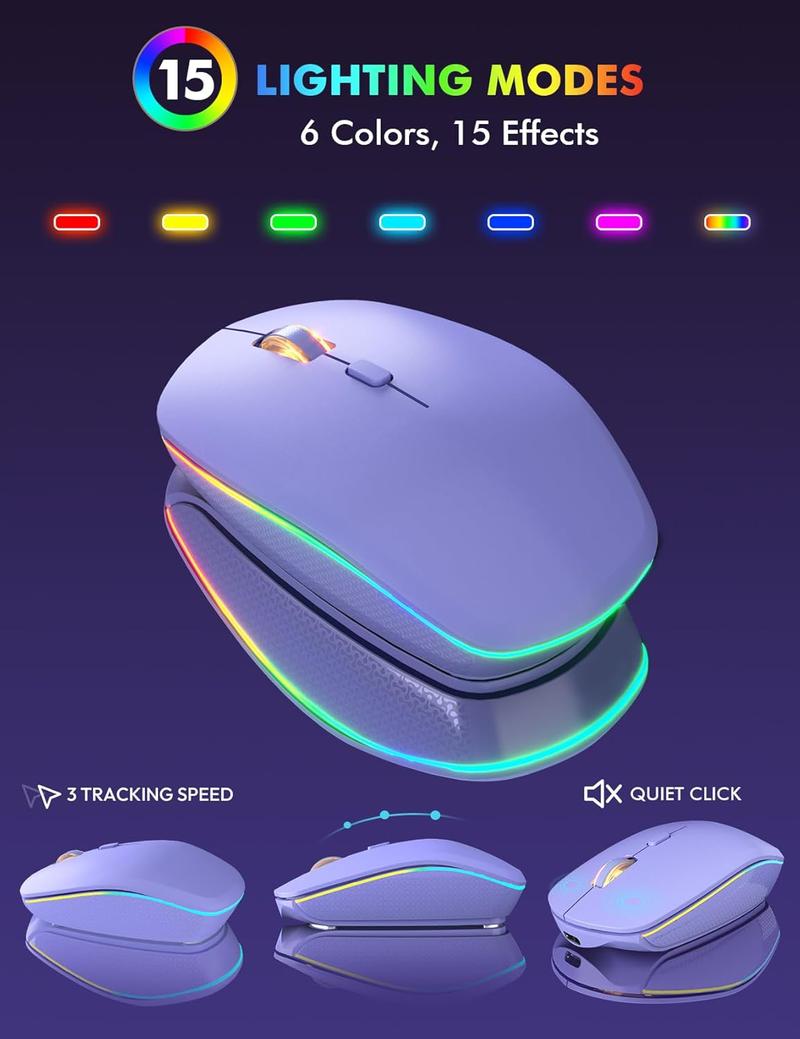 Wireless Keyboard and Mouse Combo - RGB Backlit, Rechargeable & Light Up Letters, Full-Size, Ergonomic Tilt Angle, Sleep Mode, 2.4GHz Quiet Keyboard Mouse for Mac, Windows, Laptop, PC