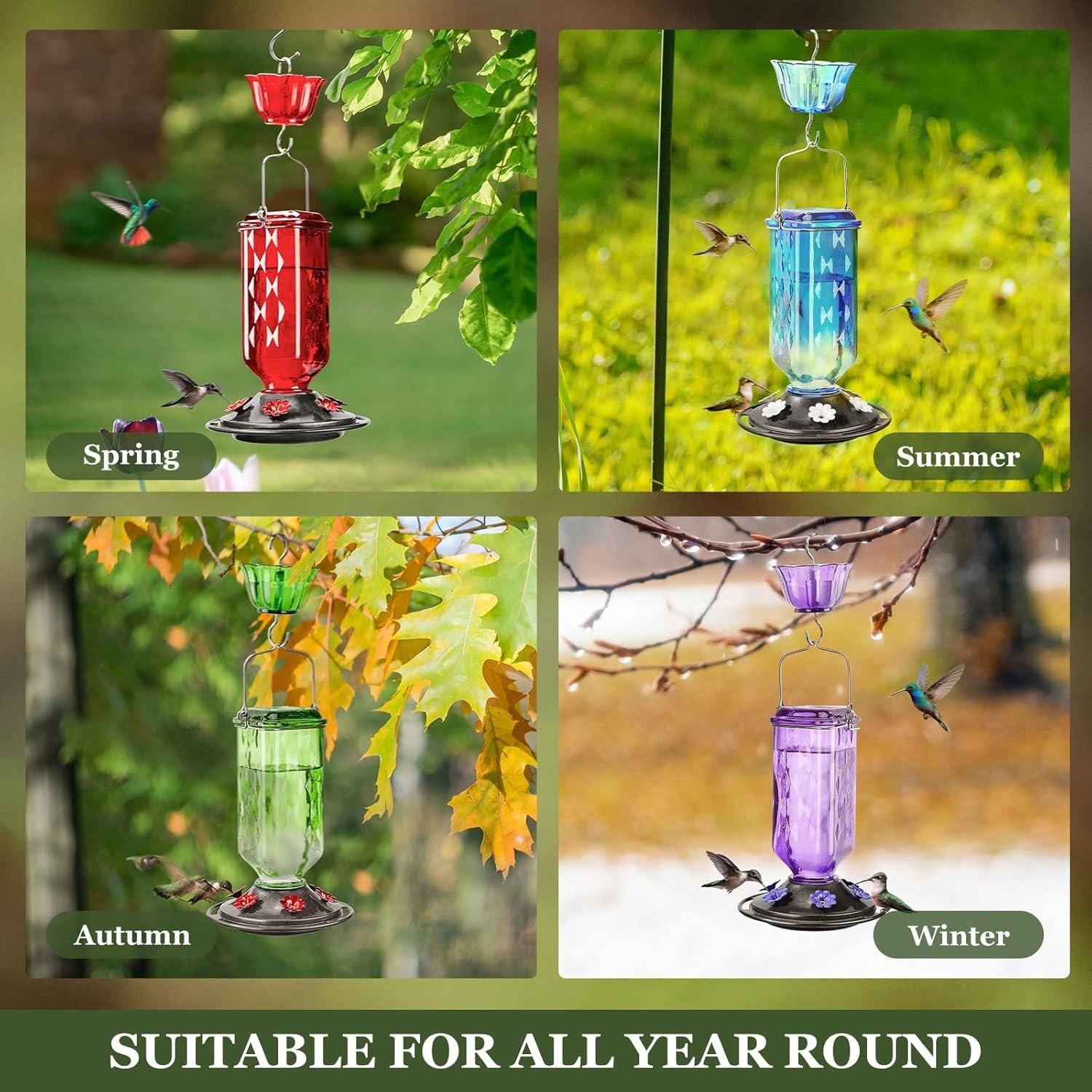 Outdoor Hanging Hummingbird Feeder, 26oz Leak-Proof Nectar Feeder, 6 Feeding Ports, Ant Barrier, Garden Decor, Best Holiday Gift