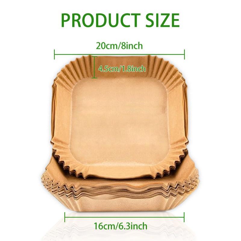 Kitchen Must-Have, 100 Pcs 6.3" Square Disposable Air Fryer Liners, Non-Stick Waterproof Oilproof, Food Grade Parchment Paper, Oven Microwave Safe, Bakeware
