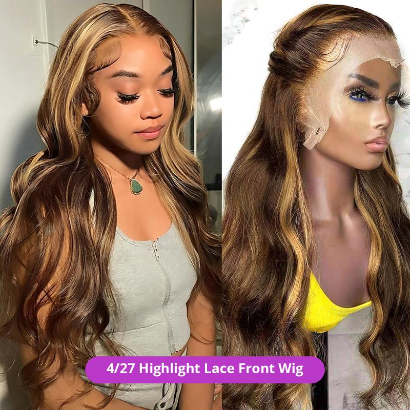 4 27 Highlight Brown Body Wave Lace Front Wig 13x4 Brown Ombre Colored Human Hair Wigs For Women Body Wave Frontal Wig Transparent Lace Frontal Hair Wigs