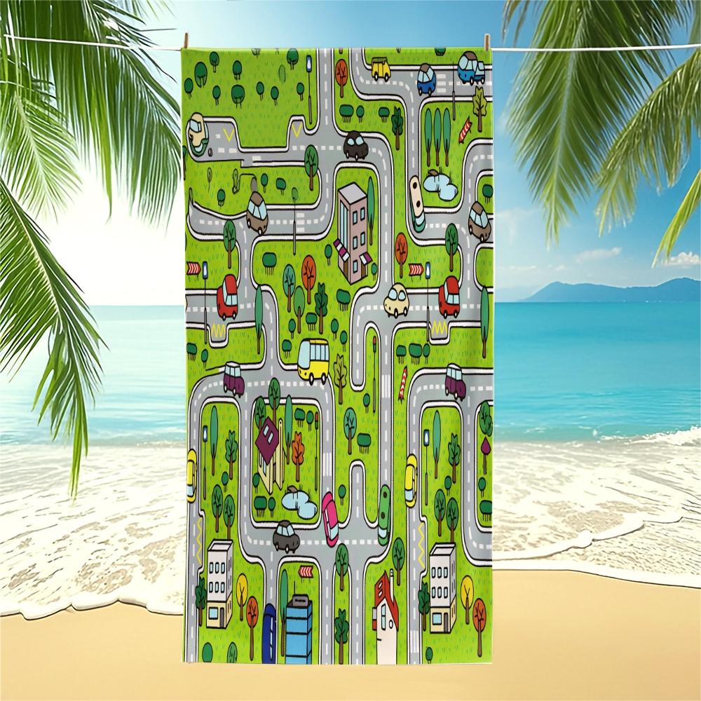 Vehicle Themed Digital Print Beach Towel, Quick Dry Pool Towel, Multipurpose Camping Towel & Bath Towel Blanket, Ideal for Beach Pool Camping Vacation, Perfect Gift for Kids & All Occasions