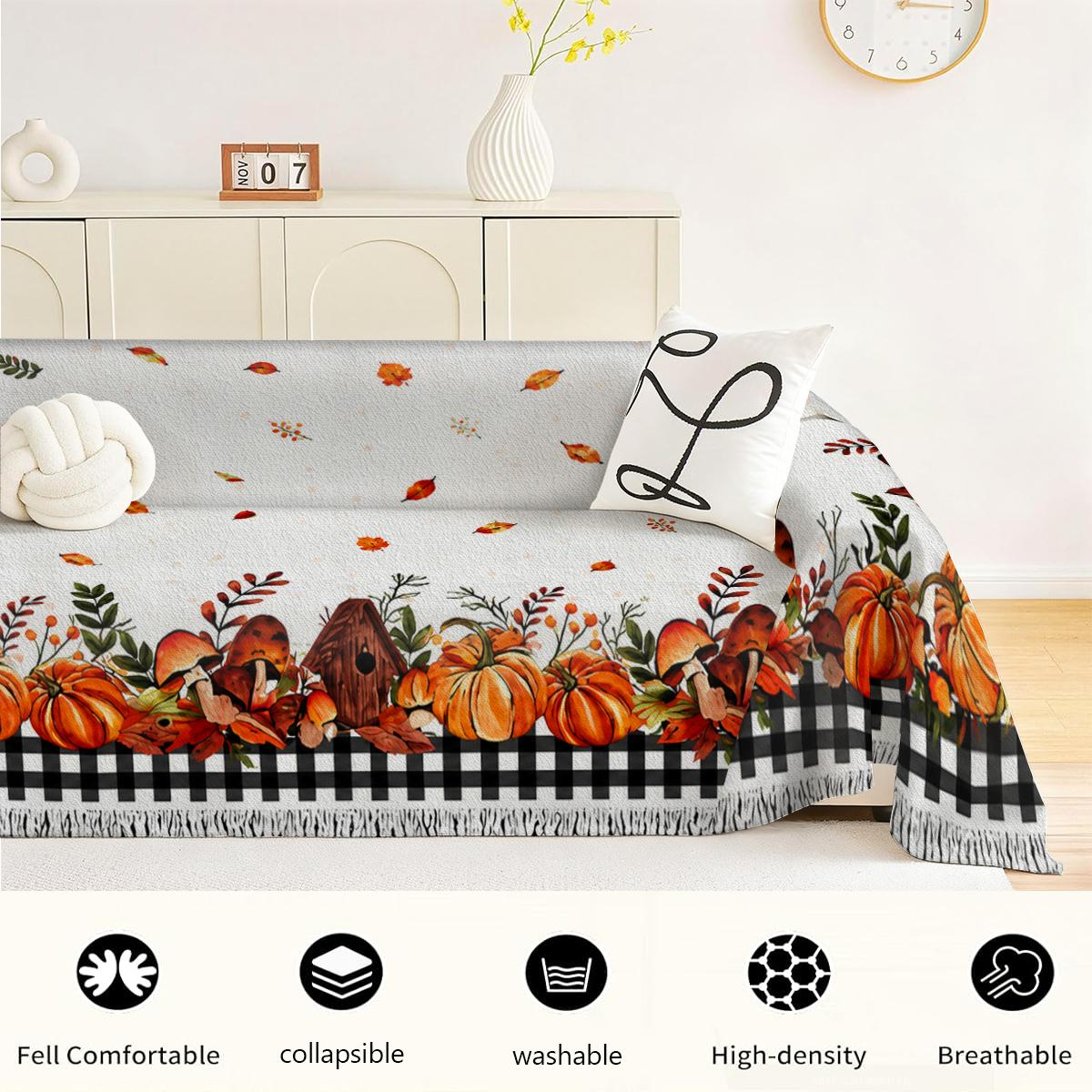 Autumn pumpkin leaf sofa cover machine washable sofa towel suitable for decorating sofas in bedrooms and living rooms throughout the year
