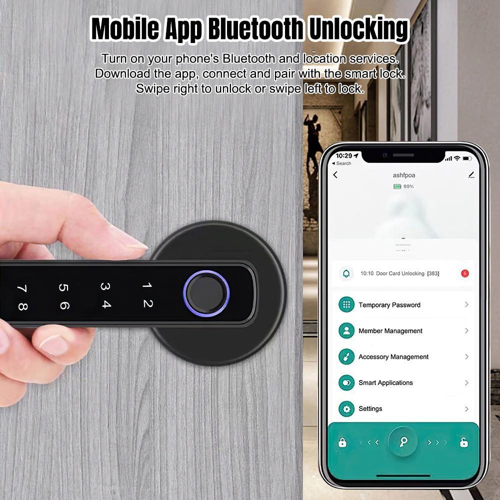 Upgraded Biometric Fingerprint Door Security Lock, Keyless Keypad Entry with Bluetooth and App Compatibility, Batteries Included, Easy to Install Smart Home Gadget, Fits 30mm-55mm Door Thickness, Smart Home Gadgets