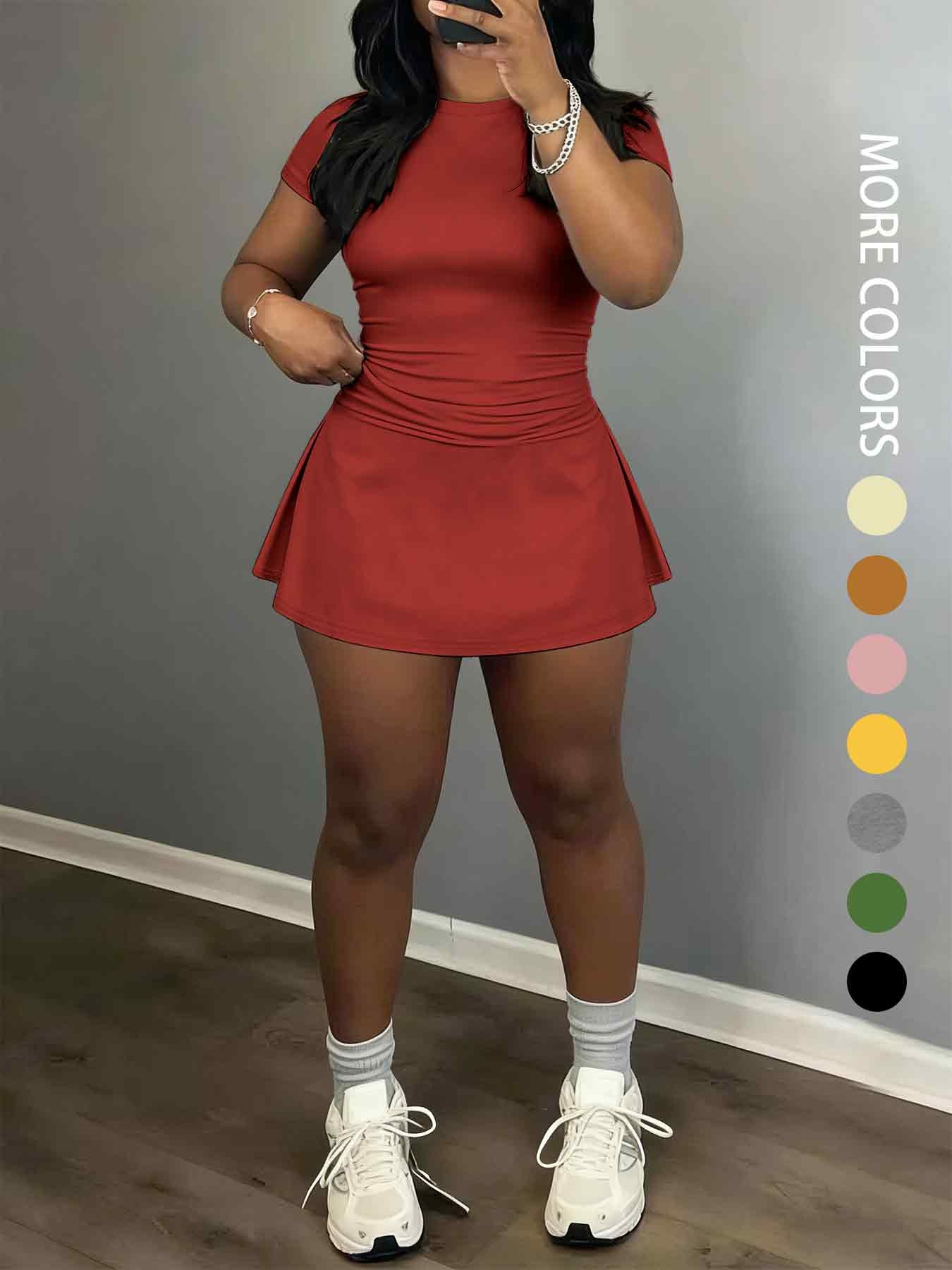 Women's Short Sleeve Casual Sporty Set, 2-Piece Women's Fashionable Daily Wear & Active Lifestyle Clothing, Stretchy Suit Set, Yoga Gym Outfits